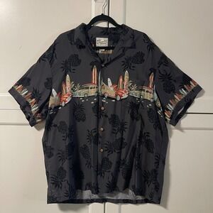Diamond Head Sportswear Hawaiian Shirt‎ Mens XL Grey Woodie Surfboard Rayon